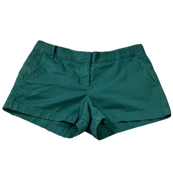 J. Crew Chino Shorts Womens 8 Green 3 inch Classic Preppy Twee Summer Flat Front - Picture 1 of 11